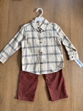 Carter's Cream Plaid Button-Down Shirt with Rust Pants